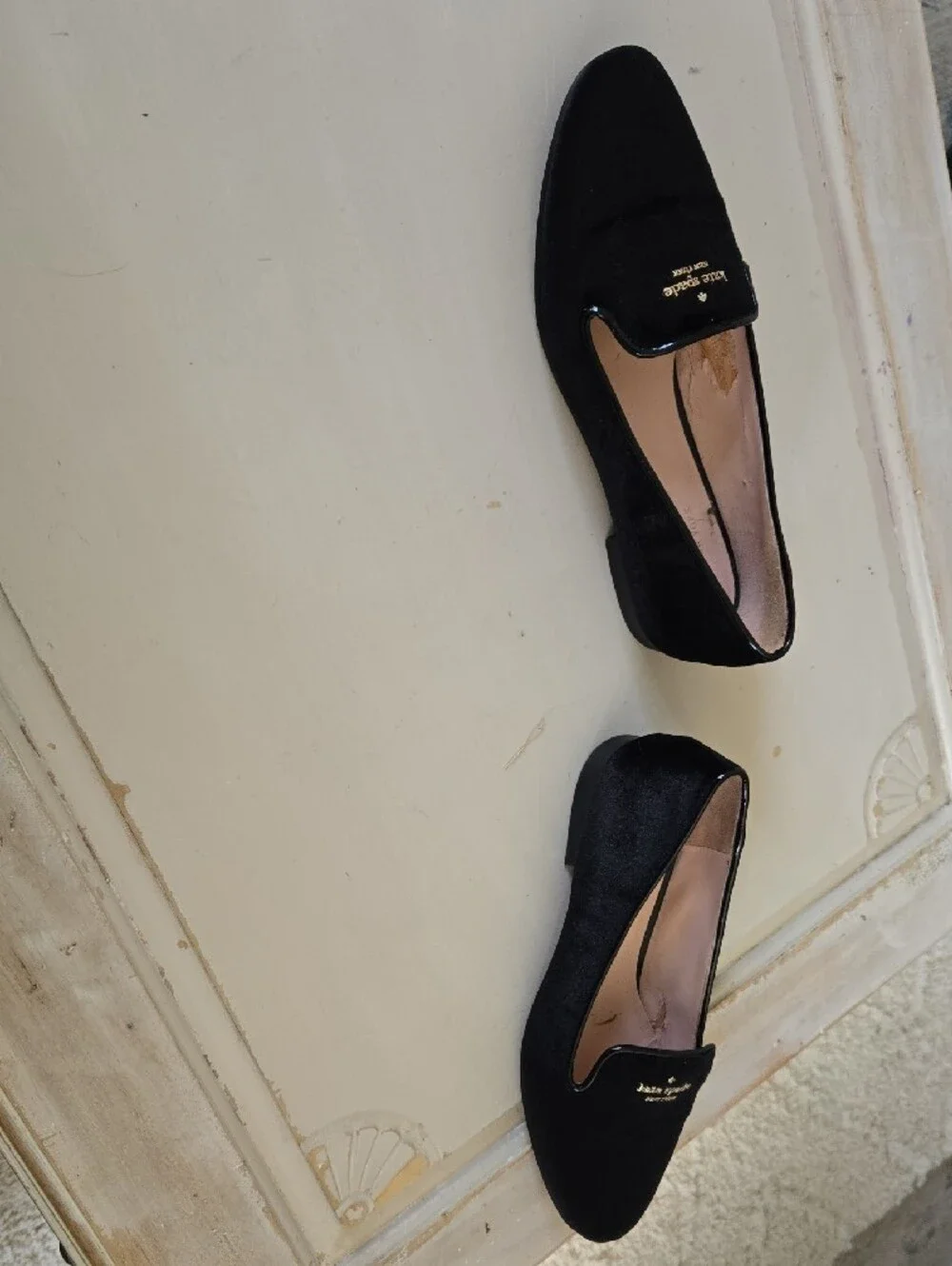 kate spade Black Velvet Loafers with Gold Logo